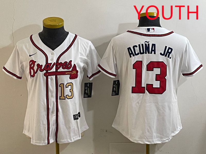 Youth Atlanta Braves #13 Acuna jr White Game 2025 Nike MLB Jersey style 5->youth mlb jersey->Youth Jersey